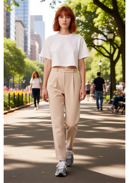 Kadın Yüksek Bel Cigarette Dokuma Pantolon Fonksiyonel Dayanıklı Kaliteli Konforlu Estetik fırsatları