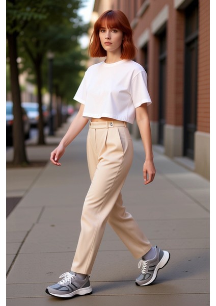 Kadın Yüksek Bel Cigarette Dokuma Pantolon Fonksiyonel Dayanıklı Kaliteli Konforlu Estetik indirimleri