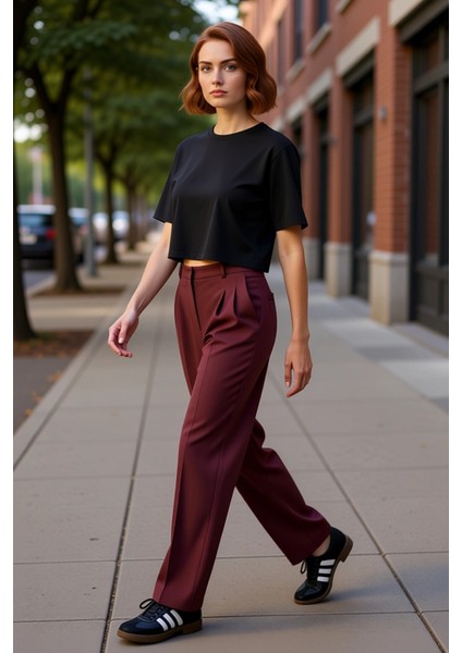 Kadın Straight Kesim Dokuma Kumaş Pantolon Fonksiyonel Dayanıklı Kaliteli Konforlu Estetik indirimleri