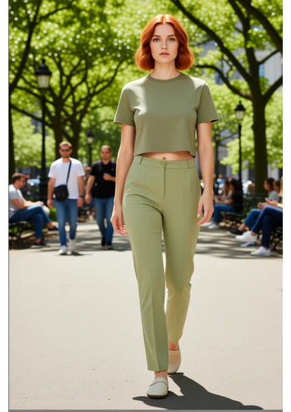 Kadın Yüksek Bel Straight Kesim Dikiş Detaylı Dokuma Pantolon Fonksiyonel Dayanıklı Modern modelleri