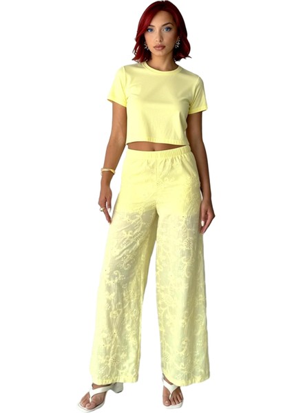 Kadın Brode Detaylı Wide Leg Pantolon Fonksiyonel Dayanıklı Kaliteli Konforlu Estetik Spor