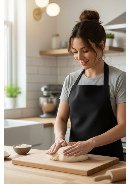 Su Geçirmez Profesyonel Mutfak Seti – Ayarlanabilir Siyah Şef Önlüğü ve Dayanıklı Kaymaz Tek Fırın Eldiveni, Şık ve Kullanışlı Tasarım”