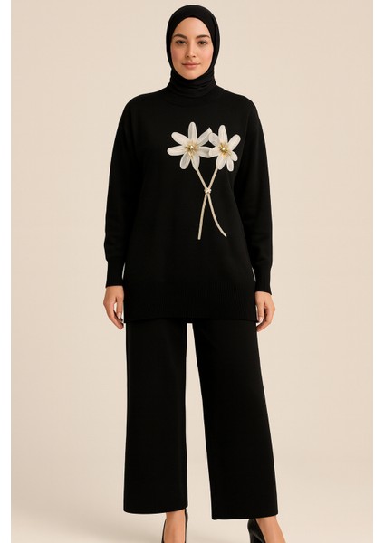 Çiçek Desenli Tesettür Takım Pantolonlu Tunik