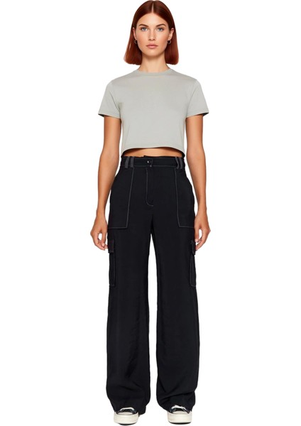 Kadın Geniş Paça Kargo Pantolon Kontrast Dikiş Detaylı Fonksiyonel Dayanıklı Kaliteli Spor