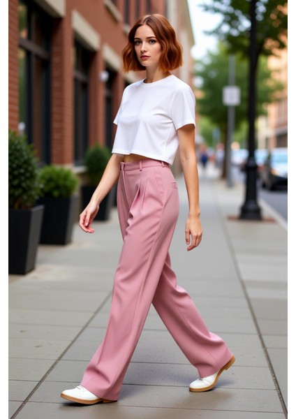 Kadın Straight Kesim Dokuma Kumaş Pantolon Fonksiyonel Dayanıklı Kaliteli Konforlu Estetik fırsatları