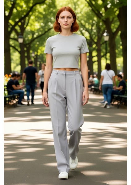 Kadın Straight Kesim Dokuma Kumaş Pantolon Fonksiyonel Dayanıklı Kaliteli Konforlu Estetik fırsatları