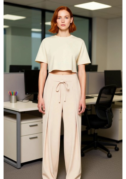 Kadın Geniş Paça Esnek Örme Pantolon Fonksiyonel Dayanıklı Kaliteli Konforlu Estetik Rahat modelleri