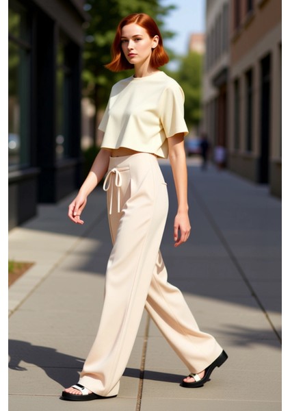 Kadın Geniş Paça Esnek Örme Pantolon Fonksiyonel Dayanıklı Kaliteli Konforlu Estetik Rahat indirimleri