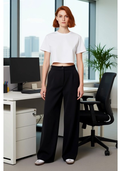 Kadın Wide Leg Yüksek Bel Dokuma Kumaş Pantolon Fonksiyonel Dayanıklı Kaliteli Konforlu Şık modelleri