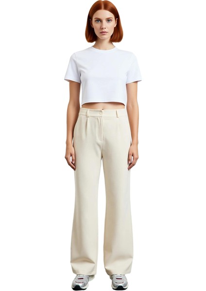 Kadın Haki Wide Leg Pilili Dokuma Kumaş Pantolon Fonksiyonel Dayanıklı Kaliteli Konforlu Şık