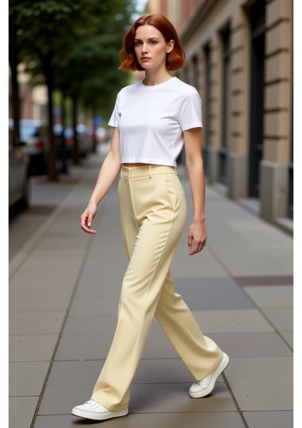 Kadın Yüksek Bel Straight Kesim Dikiş Detaylı Dokuma Pantolon Fonksiyonel Dayanıklı Modern indirimleri