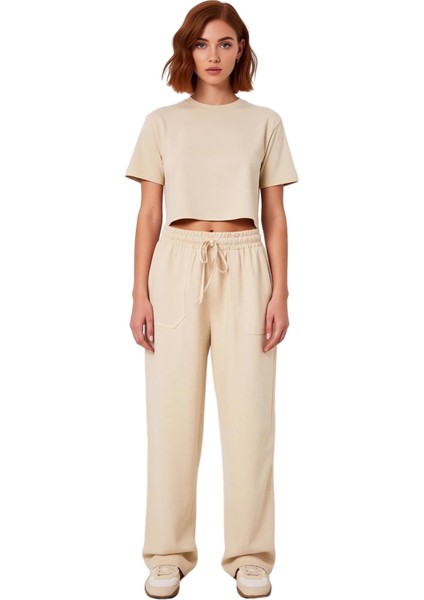 Kadın Gabardin Yüksek Bel Düz Kesim Jogger Pantolon Fonksiyonel Dayanıklı Kaliteli Estetik