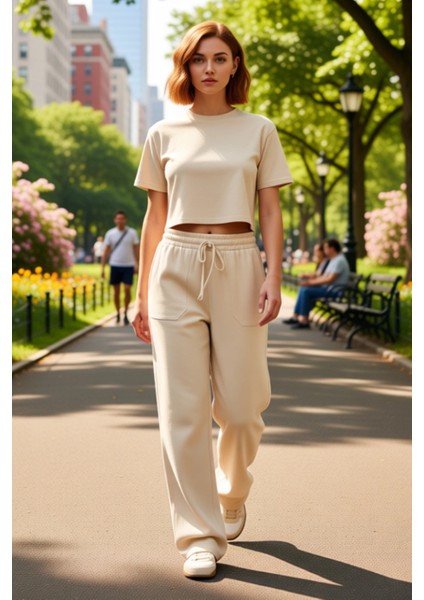 Kadın Gabardin Yüksek Bel Düz Kesim Jogger Pantolon Fonksiyonel Dayanıklı Kaliteli Estetik fırsatları