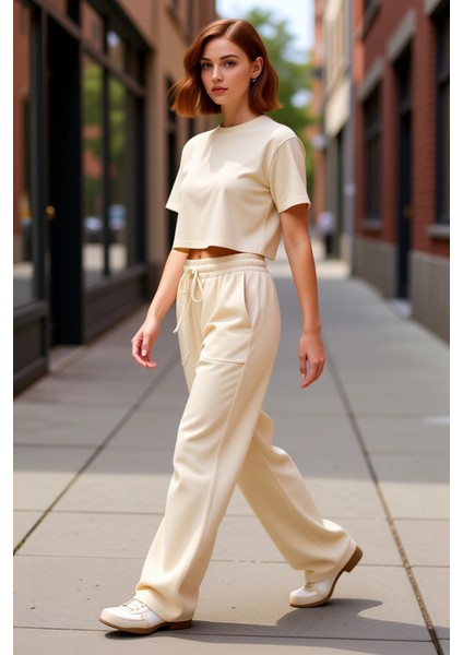 Kadın Gabardin Yüksek Bel Düz Kesim Jogger Pantolon Fonksiyonel Dayanıklı Kaliteli Estetik indirimleri