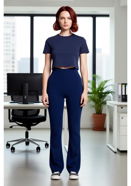 Kadın Yüksek Bel Flare Yırtmaçlı Örme Pantolon Fonksiyonel Dayanıklı Kaliteli Konforlu Şık modelleri