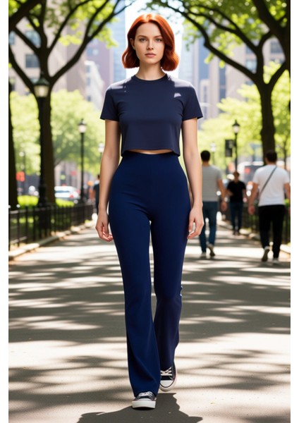 Kadın Yüksek Bel Flare Yırtmaçlı Örme Pantolon Fonksiyonel Dayanıklı Kaliteli Konforlu Şık fırsatları