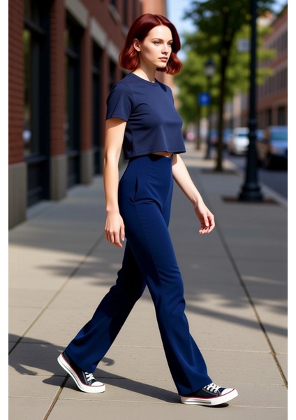 Kadın Yüksek Bel Flare Yırtmaçlı Örme Pantolon Fonksiyonel Dayanıklı Kaliteli Konforlu Şık indirimleri