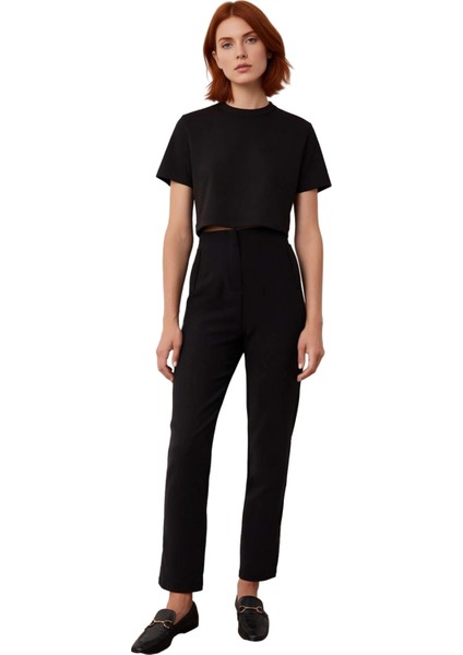 Kadın Yüksek Bel Dar Paça Dokuma Kumaş Pantolon Fonksiyonel Dayanıklı Kaliteli Konforlu Şık