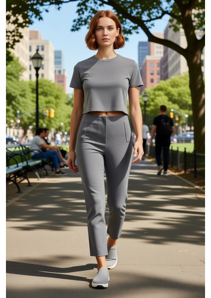 Kadın Yüksek Bel Dar Paça Dokuma Kumaş Pantolon Fonksiyonel Dayanıklı Kaliteli Konforlu Şık fırsatları