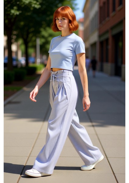 Kadın Çok Renkli Çizgili Palazzo Pantolon Yüksek Bel Fonksiyonel Dayanıklı Kaliteli Modern indirimleri