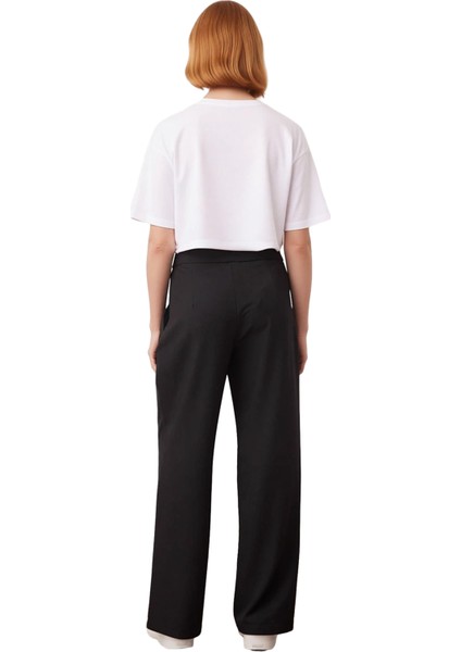 Kadın Koyu Wide Leg Yüksek Bel Dokuma Pantolon Fonksiyonel Dayanıklı Kaliteli Konforlu Şık fiyatları