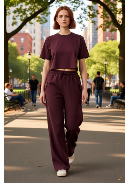 Kadın Mürdüm Geniş Paça Pantolon Konforlu Tasarım Fonksiyonel Dayanıklı Kaliteli Estetik Şık fırsatları