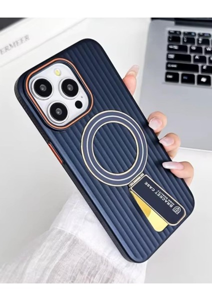 Iphone Uyumlu Metal Standlı Parlak Magsafe Destekli Kılıf