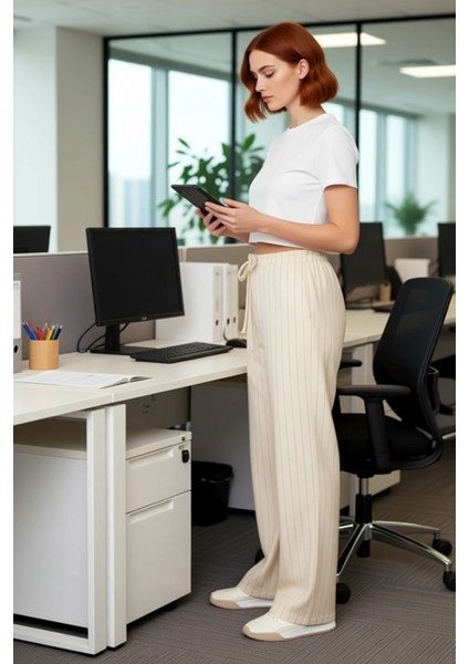 Kadın Çizgili Yüksek Bel Straight Kesim Pantolon Fonksiyonel Dayanıklı Kaliteli Konforlu Şık modelleri