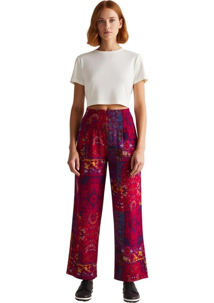 Kadın Yüksek Bel Etnik Desenli Şalvar Kesim Pantolon Fonksiyonel Dayanıklı Kaliteli Modern