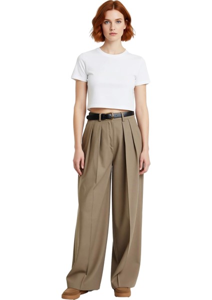 Kadin Vizon Genis Paça Kemerli Pantolon Fonksiyonel Dayanıklı Kaliteli Konforlu Estetik Şık