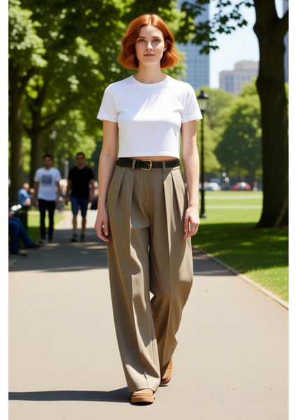 Kadin Vizon Genis Paça Kemerli Pantolon Fonksiyonel Dayanıklı Kaliteli Konforlu Estetik Şık fırsatları