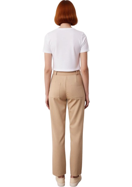 Kadın Yüksek Bel Straight Kesim Dikiş Detaylı Dokuma Pantolon Fonksiyonel Dayanıklı Modern fiyatları