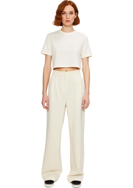 Kadın Geniş Paça Yüksek Bel Kemerli Pantolon Fonksiyonel Dayanıklı Kaliteli Konforlu Rahat