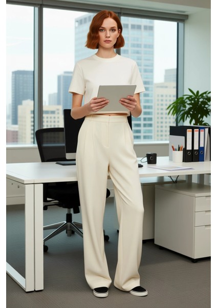 Kadın Geniş Paça Yüksek Bel Kemerli Pantolon Fonksiyonel Dayanıklı Kaliteli Konforlu Rahat modelleri