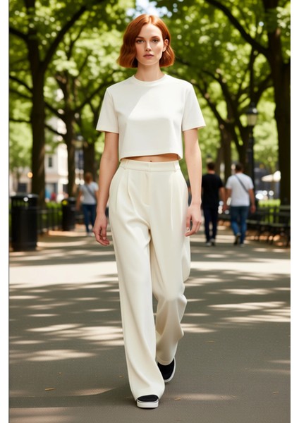 Kadın Geniş Paça Yüksek Bel Kemerli Pantolon Fonksiyonel Dayanıklı Kaliteli Konforlu Rahat fırsatları