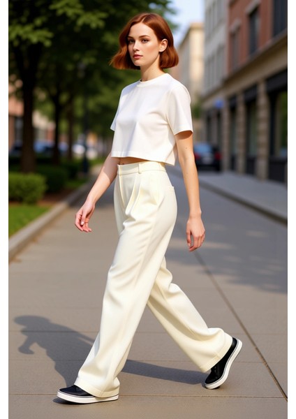 Kadın Geniş Paça Yüksek Bel Kemerli Pantolon Fonksiyonel Dayanıklı Kaliteli Konforlu Rahat indirimleri