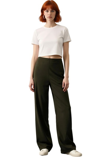 Kadın Haki Wide Leg Pantolon Günlük Kullanım Fonksiyonel Dayanıklı Kaliteli Konforlu Rahat