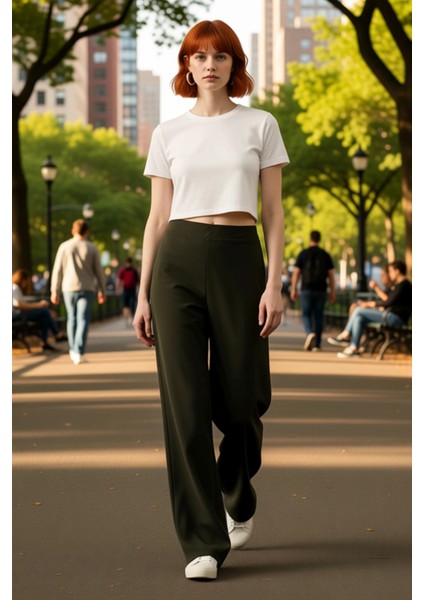 Kadın Haki Wide Leg Pantolon Günlük Kullanım Fonksiyonel Dayanıklı Kaliteli Konforlu Rahat fırsatları