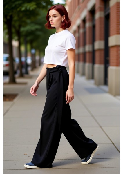 Kadın Yüksek Bel Geniş Paça Pantolon Fonksiyonel Dayanıklı Kaliteli Konforlu Estetik Rahat indirimleri