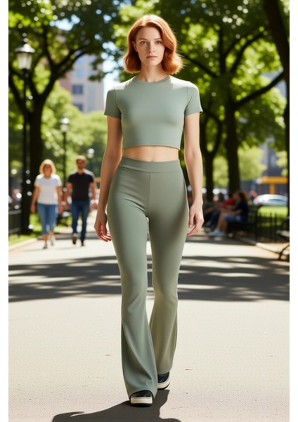 Kadın Yüksek Bel Flare Ispanyol Paça Örme Tayt Pantolon Fonksiyonel Dayanıklı Kaliteli Şık fırsatları