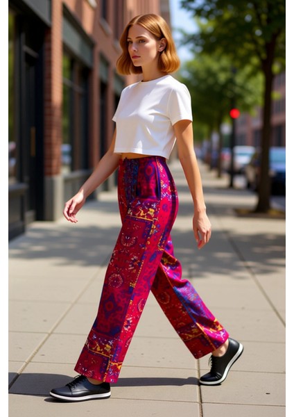 Kadın Yüksek Bel Etnik Desenli Şalvar Kesim Pantolon Fonksiyonel Dayanıklı Kaliteli Modern indirimleri