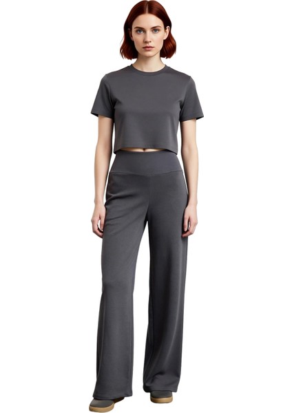 Rahat Kesim Yüksek Bel Kadın Pantolonu Antrasit Fonksiyonel Dayanıklı Kaliteli Konforlu Şık