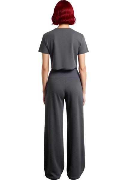 Rahat Kesim Yüksek Bel Kadın Pantolonu Antrasit Fonksiyonel Dayanıklı Kaliteli Konforlu Şık fiyatları