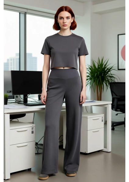 Rahat Kesim Yüksek Bel Kadın Pantolonu Antrasit Fonksiyonel Dayanıklı Kaliteli Konforlu Şık modelleri