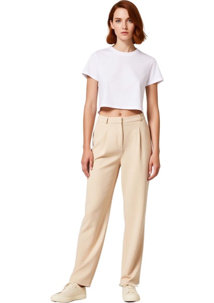 Kadın Yüksek Bel Geniş Paça Pantolon Fonksiyonel Dayanıklı Kaliteli Konforlu Estetik Rahat