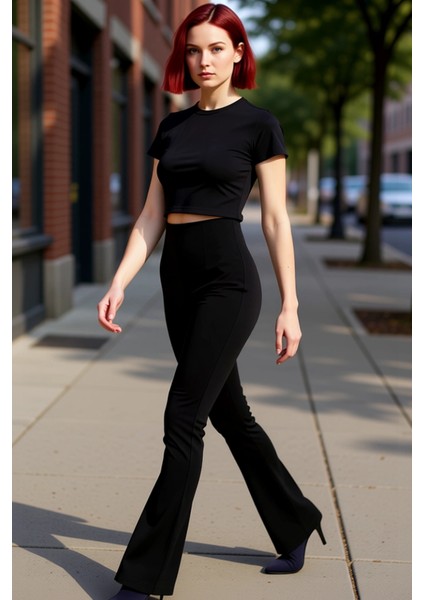 Kadın Yüksek Bel Flare Kesim Interlok Tayt Fonksiyonel Dayanıklı Kaliteli Konforlu Estetik indirimleri