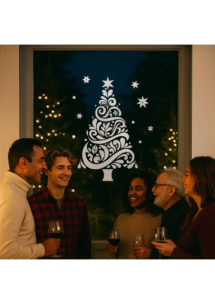 Happy New Year Sticker Çıkartma Yeni Yıl Süsü Parti Cam Süsü Noel Ağacı Kar Tanesi fiyatları