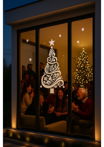 Happy New Year Sticker Çıkartma Yeni Yıl Süsü Parti Cam Süsü Noel Ağacı Kar Tanesi modelleri