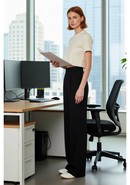 Kadın Yüksek Bel Wide Leg Örme Pantolon Fonksiyonel Dayanıklı Kaliteli Konforlu Estetik Şık modelleri