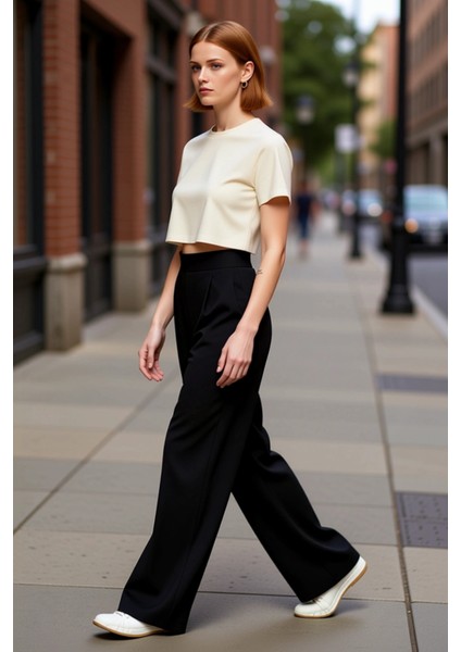 Kadın Yüksek Bel Wide Leg Örme Pantolon Fonksiyonel Dayanıklı Kaliteli Konforlu Estetik Şık indirimleri